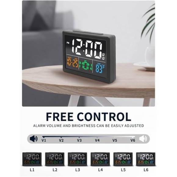 Digital Alarm Clock w 5.5" Big LED Time Display Adjustable Alarm Volume Calendar - Picture 6 of 7